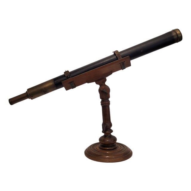 Tabletop Refracting Telescope in Wood and Leather, France, 1930s For Sale