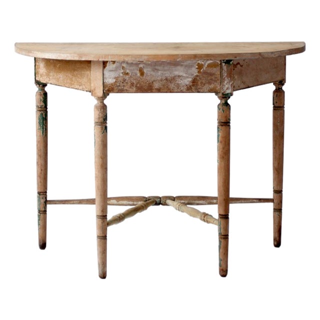 Antique Primitive Demi Lune Console Table For Sale