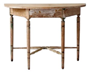 Antique Primitive Demi Lune Console Table
