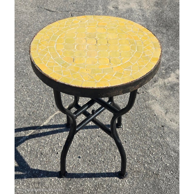 2020s 16" Mini Moroccan Mosaic Accent Table – Yellow Tile Top For Sale - Image 5 of 6