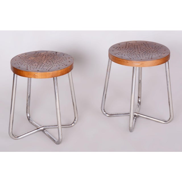Bauhaus Stools in Chromed Steel, Beech and Plywood, Germany, 1930s, Set of 2 For Sale - Image 12 of 12