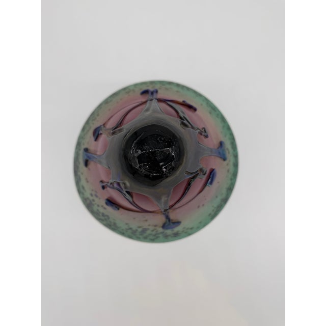 Raspberry Pink c.1997 Signed French Artist Michelle Luzoro Art Nouveau Glass Set Vase and Lamp Topper For Sale - Image 8 of 10
