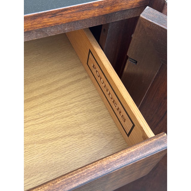 Mid Century Walnut Bar Cabinet With Sliding Top Extension and Cane Doors For Sale - Image 12 of 12
