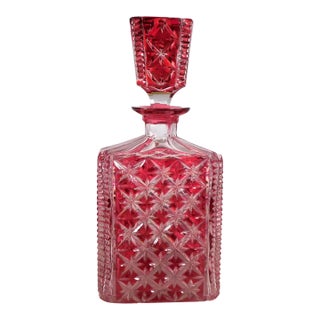 1930s Pink Cut to Clear Decanter For Sale