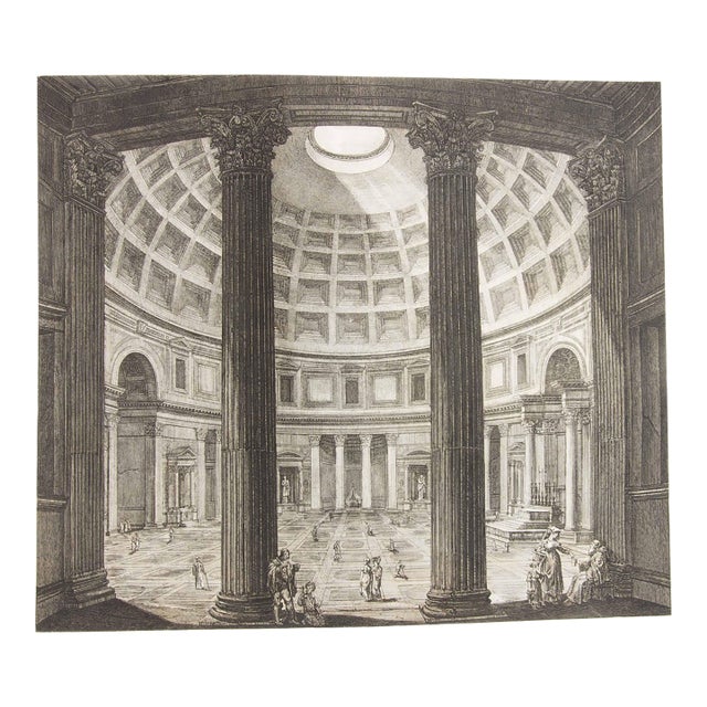 Antique Architectural Etching of the Pantheon by Luigi Rossini Dated 1828 For Sale