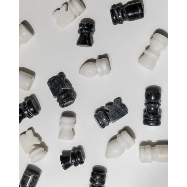 Vintage Black and White Marble Chessboard, Italy, 1960s, Set of 33 For Sale - Image 4 of 11