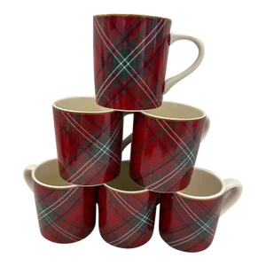 Williams-Sonoma Red Tartan Holiday Mugs-Set of 6