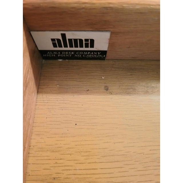 Vintage Alma Mid Century Modern Tanker 6 Drawer Solid Wood Large Desk For Sale - Image 13 of 17