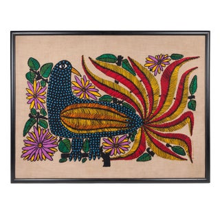 Colorful Embroidered Chilean Art of Bird and Fauna For Sale