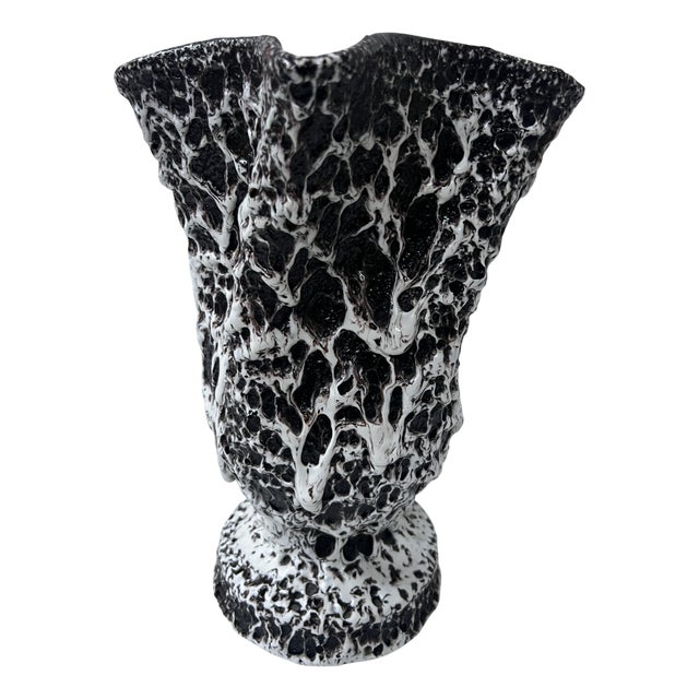 Footed Vase with Lava Decoration by Marius Giuge for Vallauris For Sale