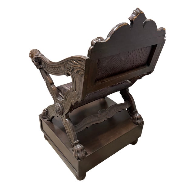 Early 20th Century Carved Dog-Head Savonarola Chair With Drawer Base, Renaissance Revival Style For Sale - Image 11 of 12