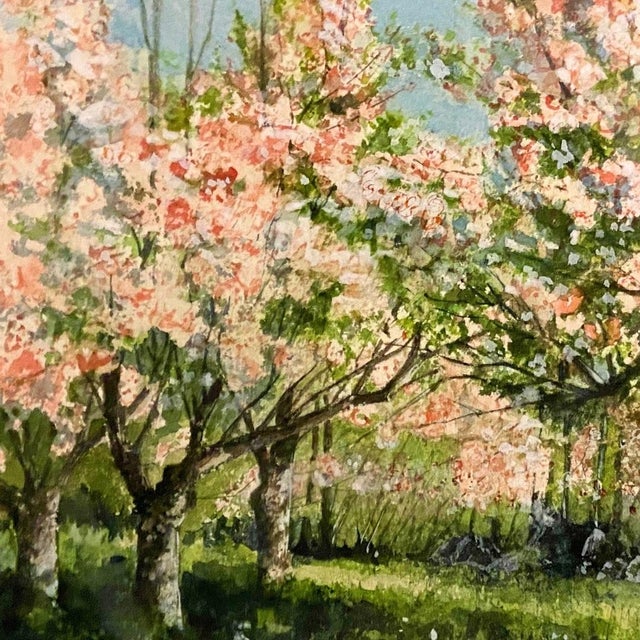 1970s 1970s Springtime Apple Trees a Watercolor and Gauche Painting by Charles T Haight, a Famous Interior Designer. For Sale - Image 5 of 7