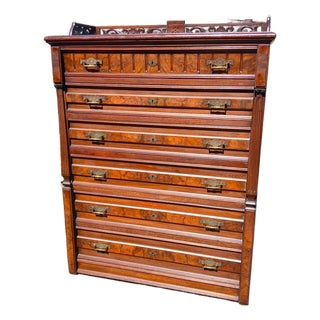 Antique Walnut Eastlake Victorian Chest of Drawers With 6 Drawers 1870s For Sale