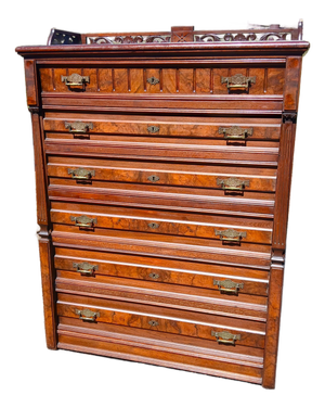 Antique Walnut Eastlake Victorian Chest of Drawers With 6 Drawers 1870s