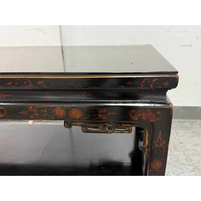 Chinoiserie Black Lacquer Console Table, Vintage For Sale - Image 9 of 12