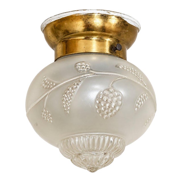 Vintage Progress Flush Mount Ceiling Light Frosted Glass Shade Brass For Sale