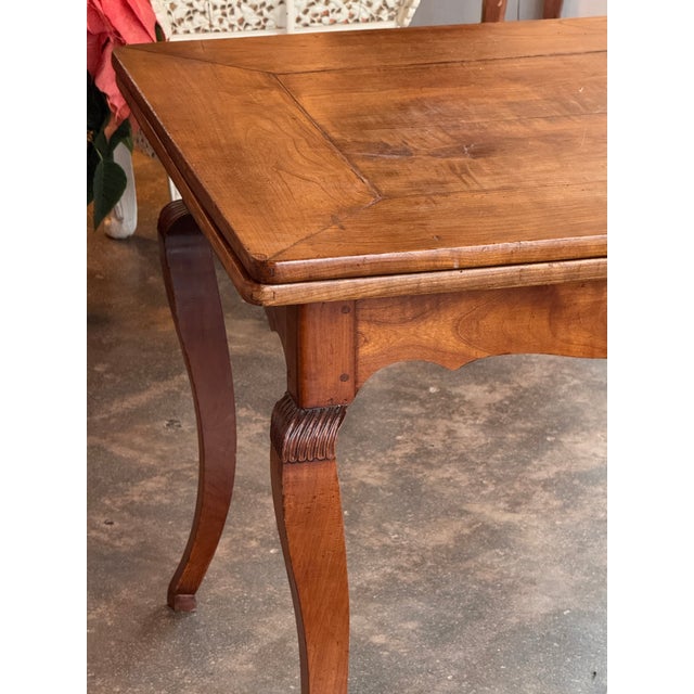 French 19th Century French Cherry Extension Farm Table With Cabriole Legs For Sale - Image 3 of 16
