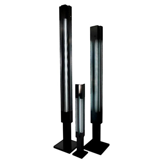 Mid-Century Modern Black Signal Column Floor Lamps by Serge Mouille, Set of 3 For Sale