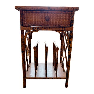 Vintage Burnt Bamboo Side Table For Sale