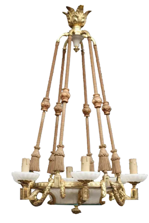 Large Chandelier in Gilded Bronze and Alabaster