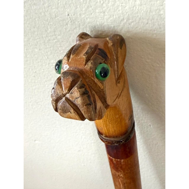 American American Folk Art Carved Bulldog Dog Cane For Sale - Image 3 of 9
