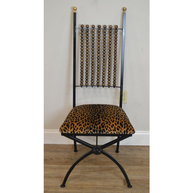 Hollywood Regency Vintage Wrought Iron X Base Cheetah Print Chair