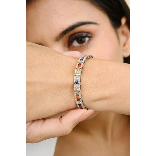 Art Deco 18k Gold Multi Sapphire Diamond Wedding Bracelet For Sale - Image 3 of 7