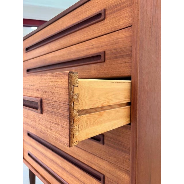 Brown Teak Chest of Drawers with Recessed Long Handles, Denmark, 1960s For Sale - Image 8 of 11