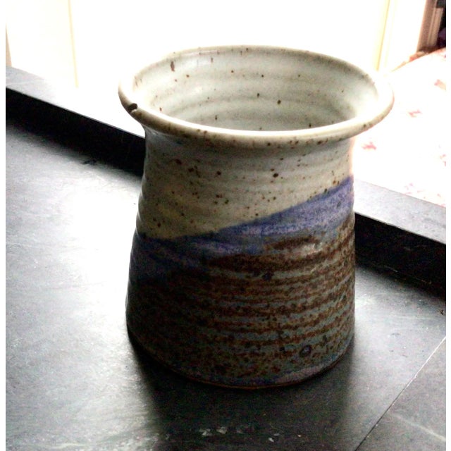 Vintage Hand-Made Hand-Painted Blue Maine Pottery Vessels - a Pair For Sale - Image 10 of 11