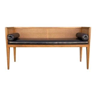 Danish Style Black Leather Bench For Sale