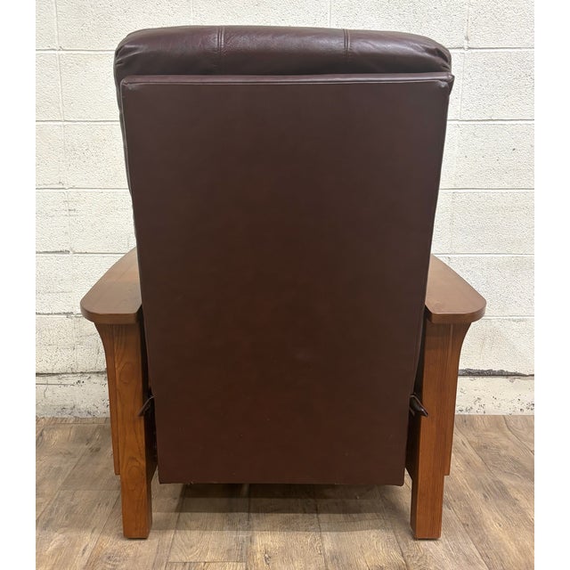 Wood Vintage Lane Furniture Industries Mission Arts and Crafts Style Leather Recliner For Sale - Image 7 of 10