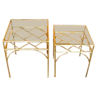Chinoiserie Gold Bamboo End Tables - Set of Two For Sale