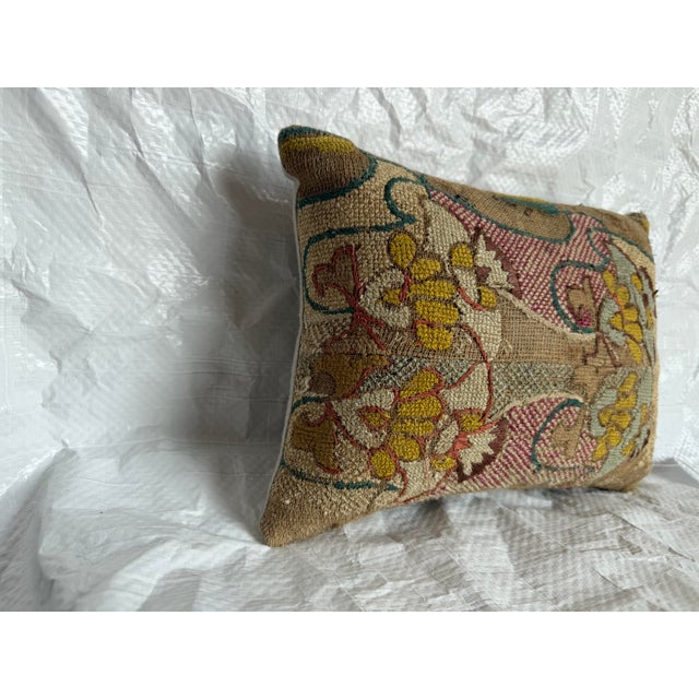 17th Century 17th Century Italian Wool & Silk Floral Tapestry Pillow For Sale - Image 5 of 8