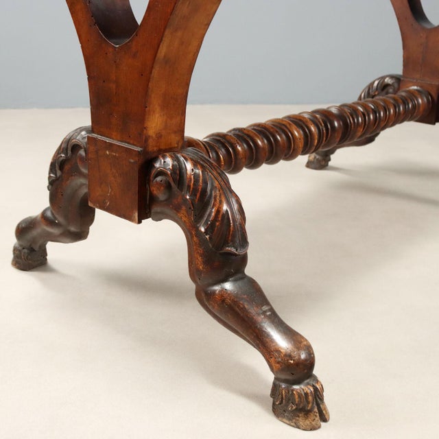 Wood Small Antique Italian Side Table in Carved Walnut For Sale - Image 7 of 12
