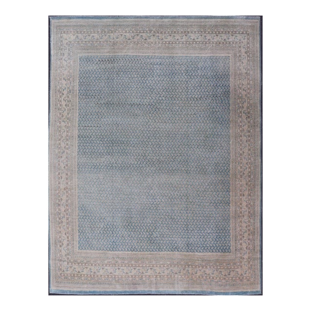 Antique Persian Tabriz Rug With Soft Light Blue Field and Fine Allover Design For Sale