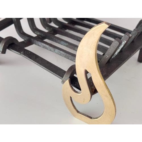 Metal Modernist Wrought Iron and Brass Fire Andiron, 1960s For Sale - Image 7 of 8