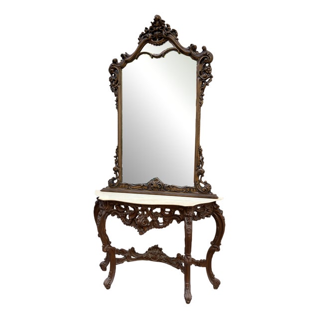 Baroque Console and Mirror in Wood, 1900s, Set of 2 For Sale