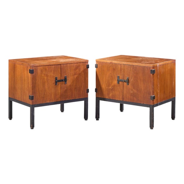 Milo Baughman for Directional Mid Century Walnut Nightstands - Pair For Sale