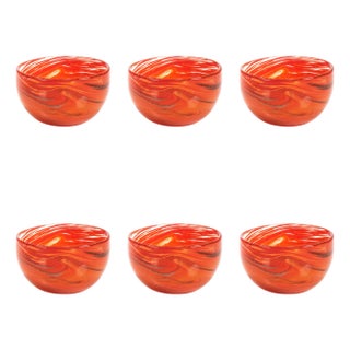 Delphine 6-Piece Set Glass Bowls, Multi Orange For Sale