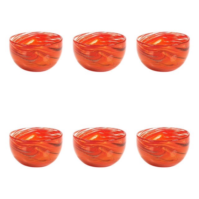 Delphine 6-Piece Set Glass Bowls, Multi Orange For Sale