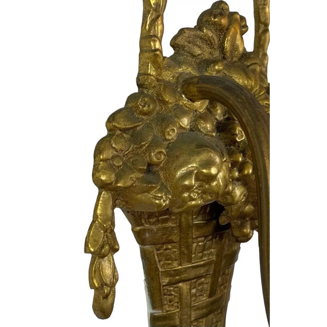 Metal Pair of Vintage French Gilded Bronze Fruit & Flower Basket Wall Sconces, Louis XVI Style For Sale - Image 7 of 10