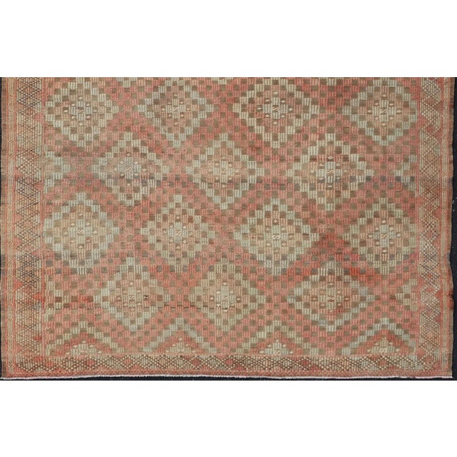 Textile Colorful Vintage Turkish Embroidered Flat-Weave in Diamond Design in Orange 5'11" X 7'6" For Sale - Image 7 of 11