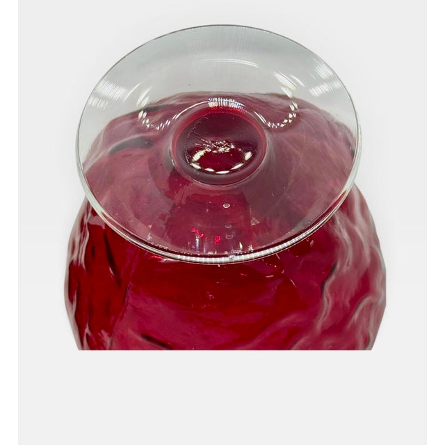 1970s Vintage Seneca Glass Driftwood Casual Pattern 3” Ruby Red Champagne Coupes Tall Footed Sherbets - A Pair For Sale - Image 5 of 12