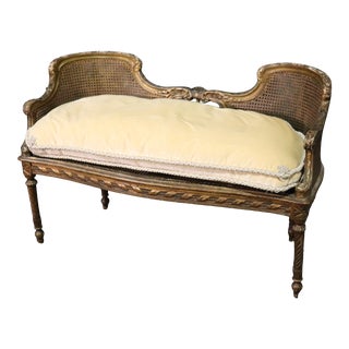 Gold Leaf Gilded French Louis XVI Carved Window Bench Settee C1870 For Sale