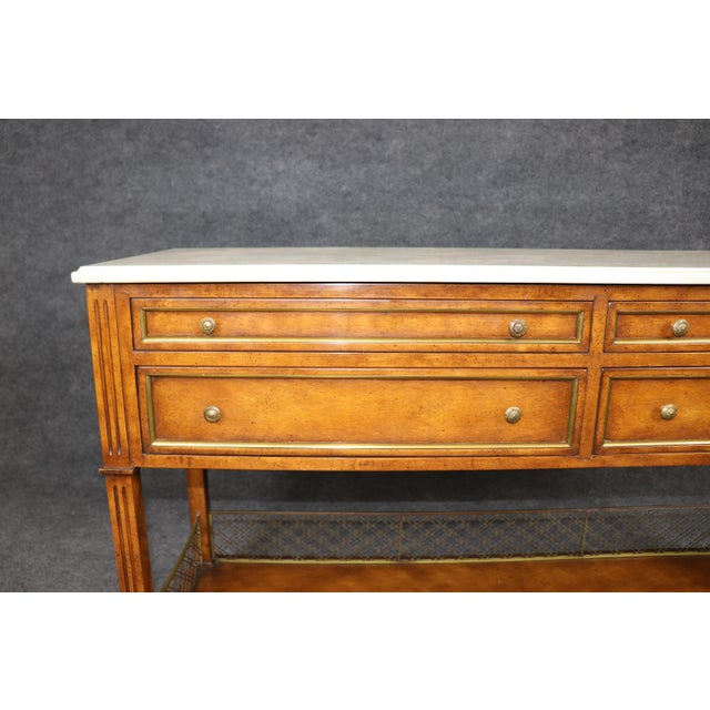 Louis XVI Style Brass Mounted Marble Top Two Tier Console Table For Sale - Image 13 of 16
