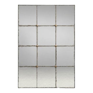 Baroque Style, Rectangular Silver Wall Mirror, Eglomise Glass, Stained Wood For Sale