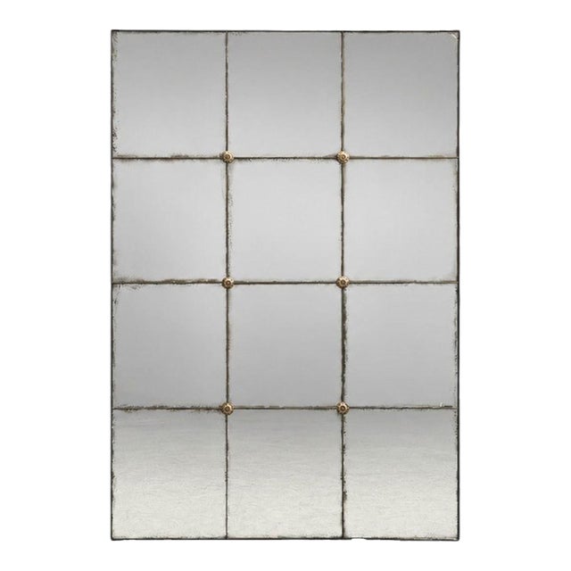 Baroque Style, Rectangular Silver Wall Mirror, Eglomise Glass, Stained Wood For Sale