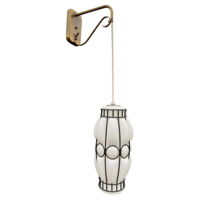 Mid-Century Modern 1950s Mid Century Modern Caged Murano White Glass Hanging Light For Sale - Image 3 of 3