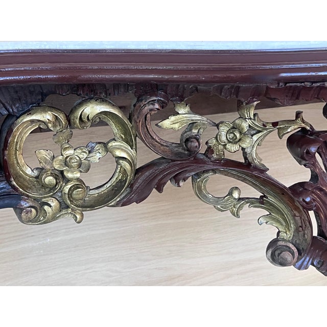Brown Early 20th Century Large French Regency Carved Walnut Console Table with Gilted details and marble For Sale - Image 8 of 18