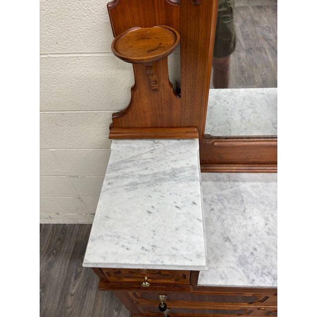 Antique American Renaissance Victorian Eastlake Marble Top Dresser Chest Vanity For Sale - Image 9 of 18